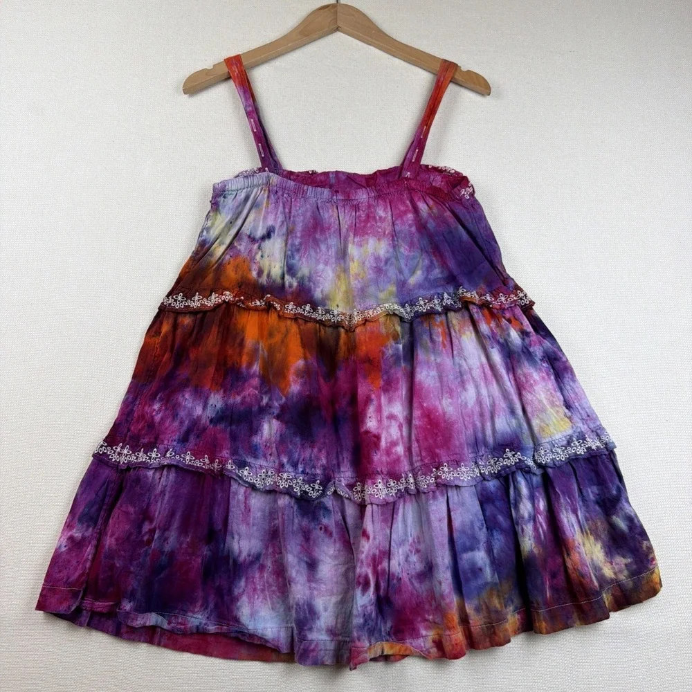 Old Navy Girls Tie Dye Tiered Dress Size L (10-12) Casual Spaghetti Straps Fun